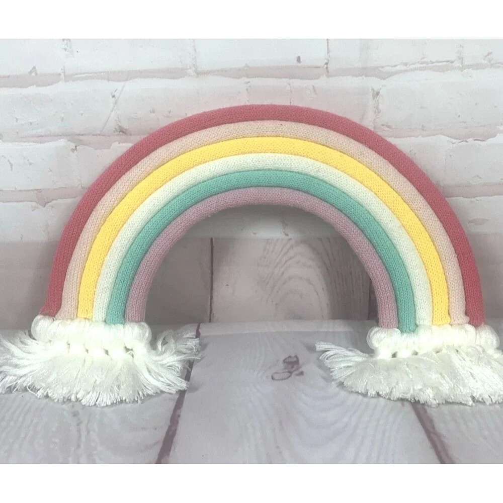 Rainbow Wall Hanging Home Decor Nursery Decor Pastel Tassel Knit